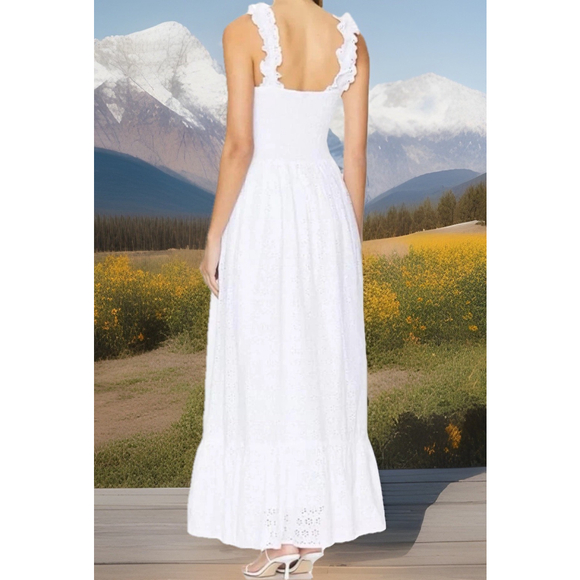Bobi Los Angeles: Square Neck Smocked Eyelet Dress•Maxi W/pockets•White•XL•NEW - Picture 3 of 13